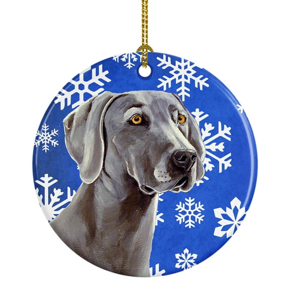 Carolines Treasures LH9296-CO1 Weimaraner Winter Snowflakes Holiday Ceramic Ornament 3 in multicolor