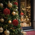thumbnail image 5 of Flocked Christmas Ball Ornament, 6-Inch Burgundy Plastic Bauble with Gold Thread Pattern for Tree and Party Decor, 5 of 10