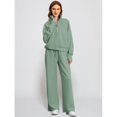 thumbnail image 4 of SWSMCLT Women's Billowy 2 Piece Outfit Shirt With Pants Set Comfy Half Zip Fall Chic Jogger Band Collar Long Sleeve Activewear Set Light Green X-Large, 4 of 5