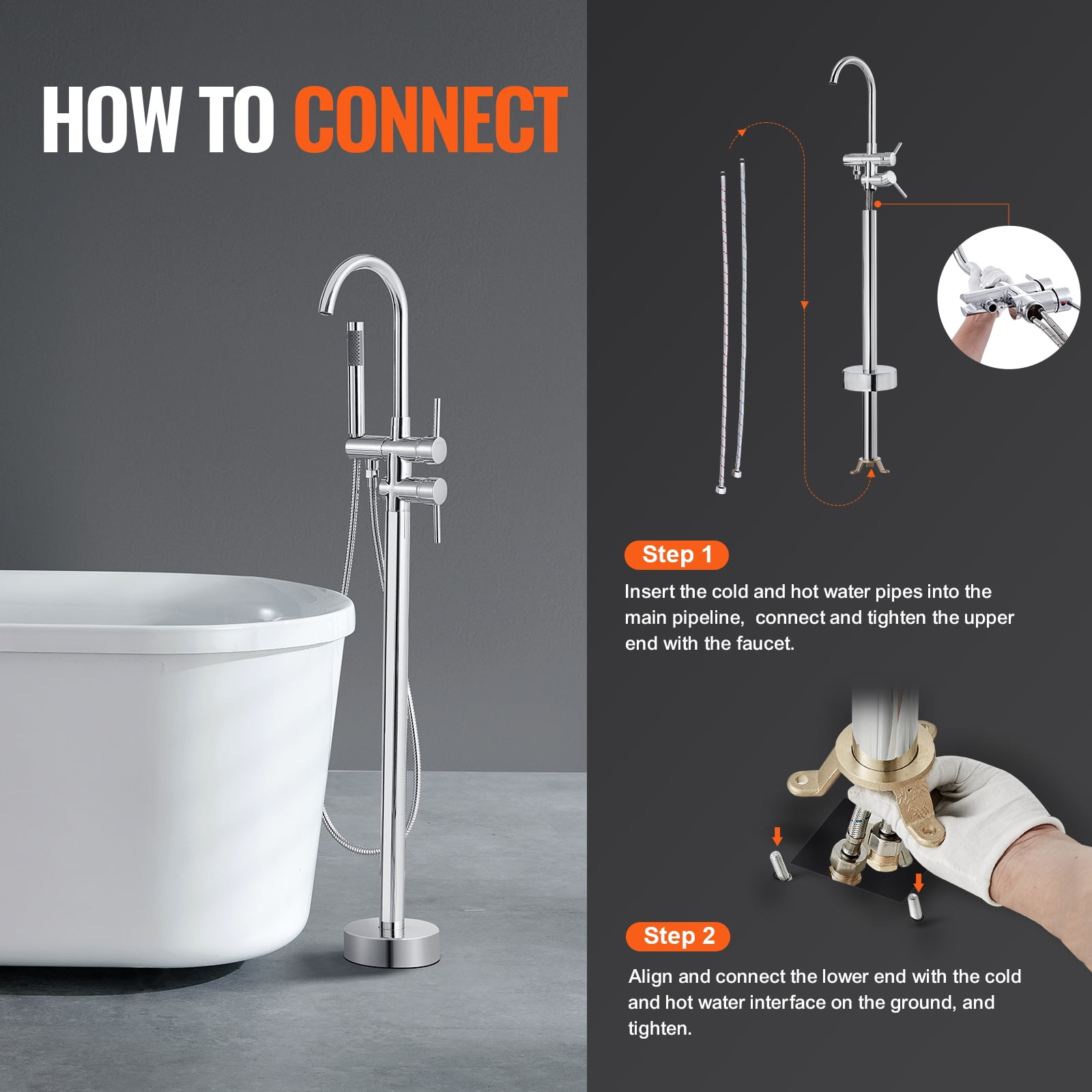 KFFKFF Freestanding Bathtub Two Water Settings Faucet Floor Mount 360?? for Bathing