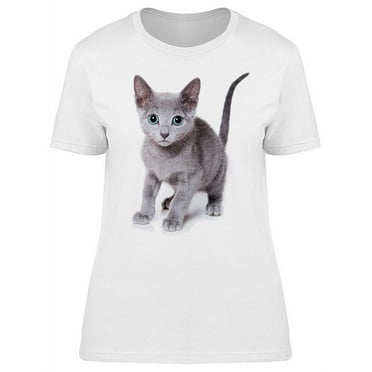 Tiny Adorable Russian Blue Kitty T-Shirt Women -Image by Shutterstock, Female Large
