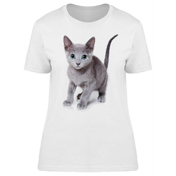 Tiny Adorable Russian Blue Kitty T-Shirt Women -Image by Shutterstock, Female Large