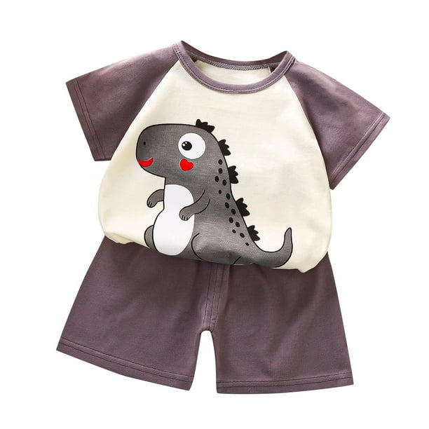 Odeerbi 3M-6Y Niños Trajes de Verano Estampado de Dinosaurios Camiseta de Algodón de Manga Corta Pantalones Cortos Conjunto de Dos Piezas Cintura Elástica