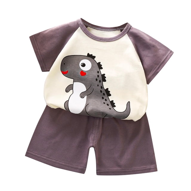 Odeerbi 3M-6Y Niños Trajes de Verano Estampado de Dinosaurios Camiseta de Algodón de Manga Corta Pantalones Cortos Conjunto de Dos Piezas Cintura Elástica
