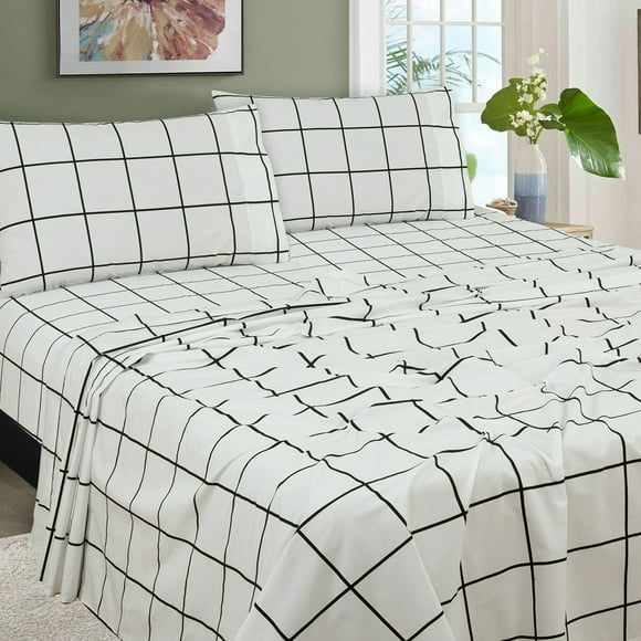 New Season Naturally Yours - 100% Organic Cotton Printed Large Checker 200 Thread Count Bed Sheet Set