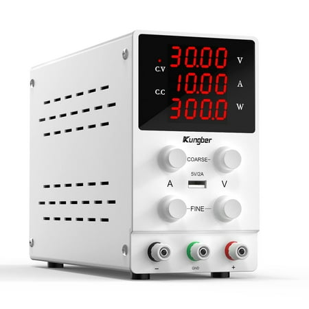 

Manzhi DC Power Supply Variable 30V 10A Adjustable Switching Regulated DC Bench Linear Power Supply with 4-Digits LED Power Display 5V/2A USB Output Coarse and Fine Adjustments with Alligator Leads