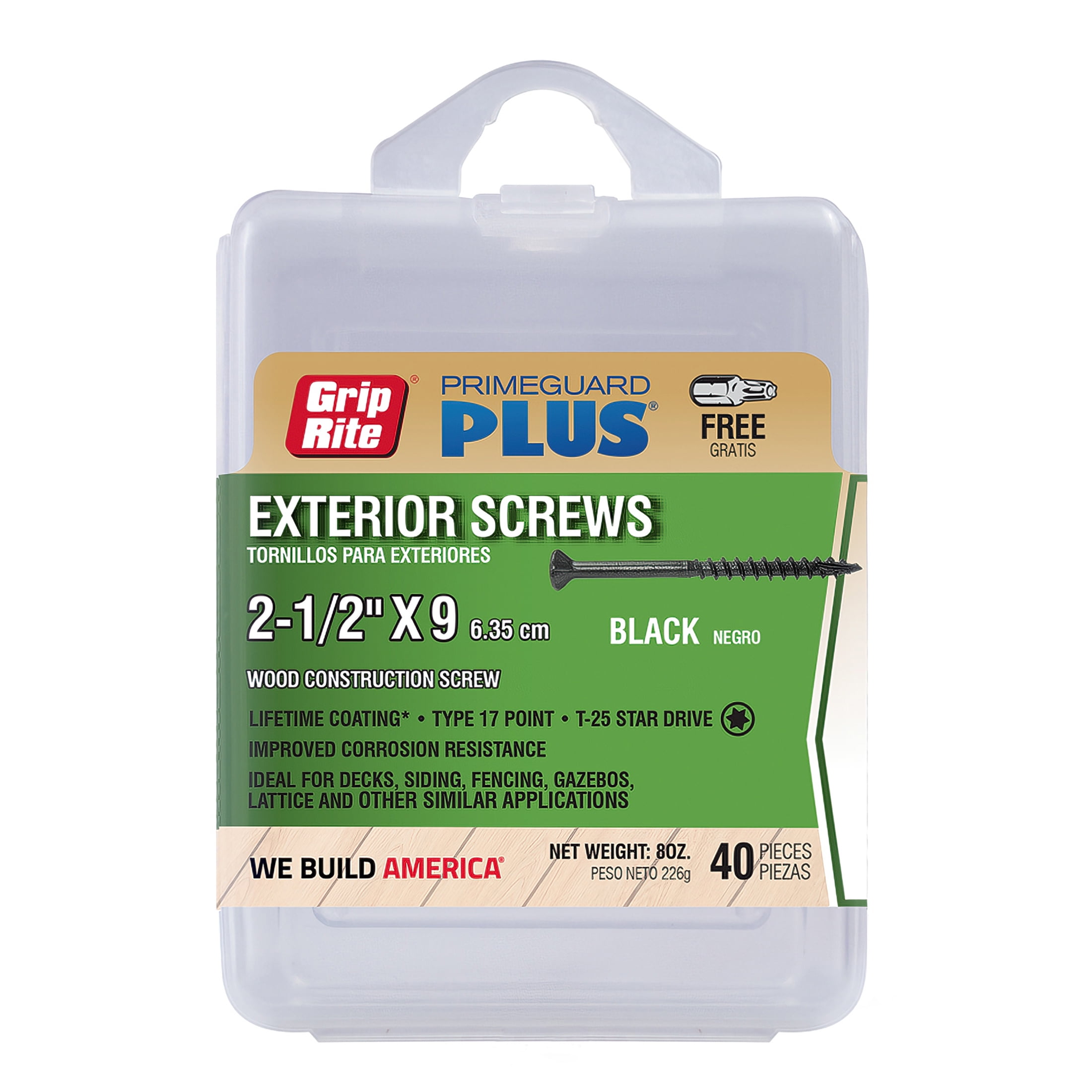 (3 pack) Grip-Rite PrimeGuard Plus #9 x 2-1/2 in. Black Wood to Wood Deck Screw 40CT
