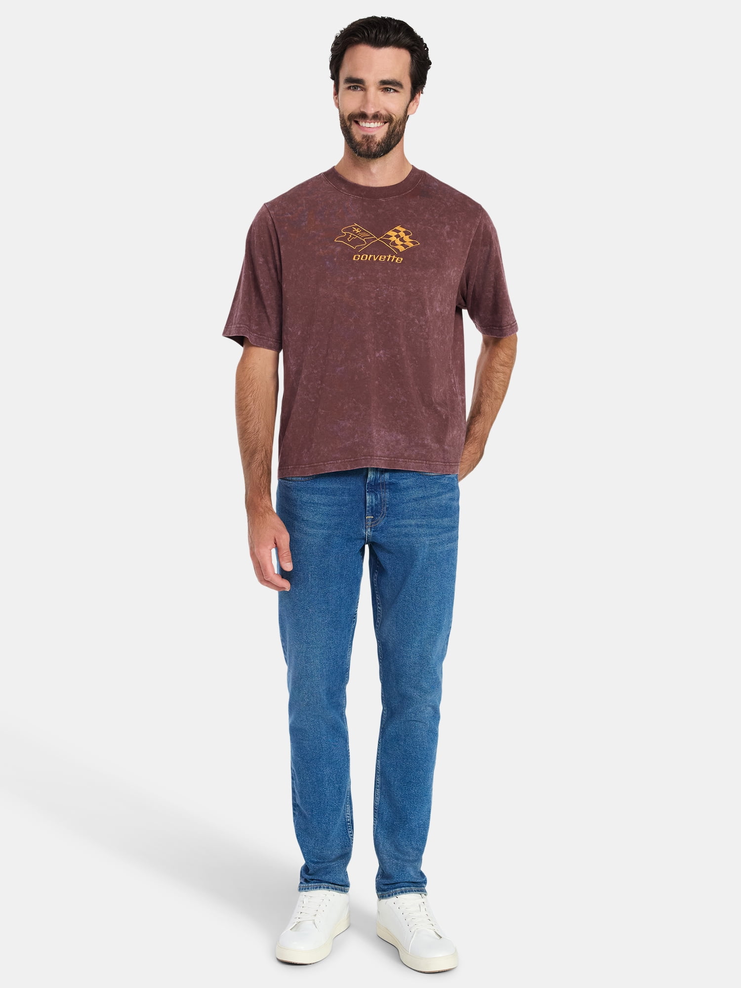 Chevy Corvette Men's and Big Men's Front Back Cropped Graphic Tee with Short Sleeves, Sizes S-2XL
