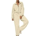 thumbnail image 2 of AherBiu Sweat Jumpsuits for Women Long Sleeve Zipper Lapel V Neck Drawstring Waist Rompers, 2 of 7