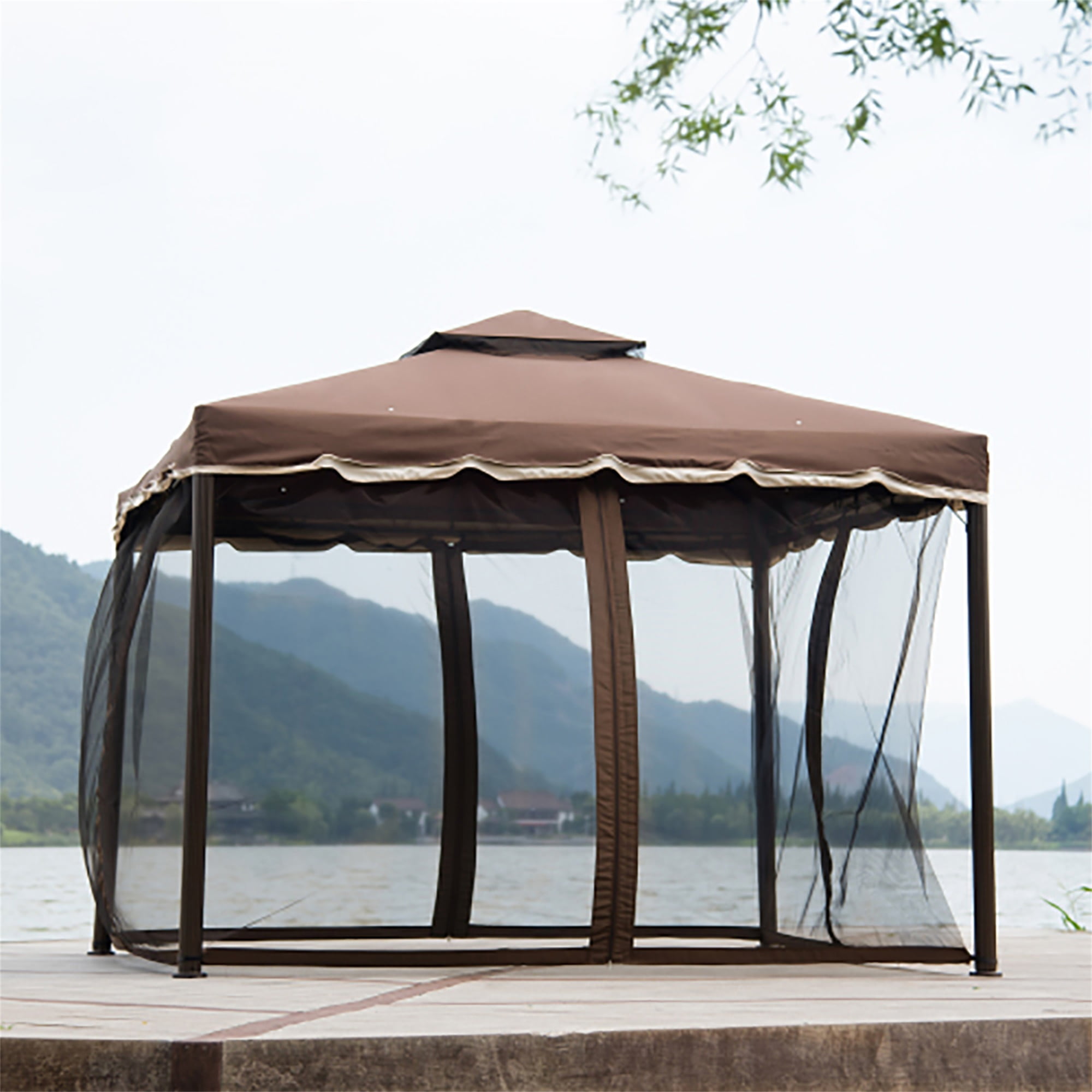Kadyn Outdoor Patio Gazebo with Mesh Cover and Iron Ventilated Dome for Backyard, Poolside and Deck, UV Resistant (UPF 50+)/Flame Retardant, 9.8 ft W x 9.8 ft L, Brown Kadyn Outdoor Patio Gazebo with Mesh Cover and Iron Ventilated Dome for Backyard, Poolside and Deck, UV Resistant (UPF 50+)/Flame Retardant, 9.8 ft W x 9.8 ft L, Brown