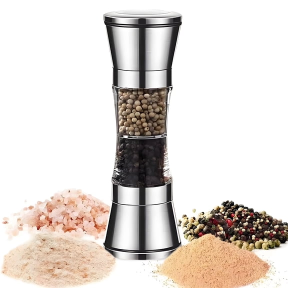 ACDANC 2 in 1 Salt and Pepper Grinder,Stainless Steel Manual Dual-Head Salt Grinder,Adjustable Coarse & Fine Grind,Pepper Mill Grinder for Kitchen Cooking,RV,Camping,BBQ