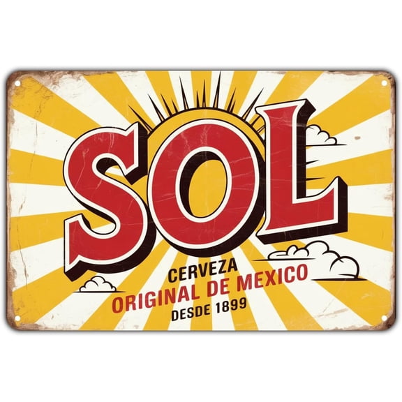 Sol Beer tin sign, Vintage Sol Cerveza Metal Sign print Aesthetic Room Decoration for Home Bedroom Kitchen Bar Coffee Bathroom Indoor Outdoor Wall Decor,8X12