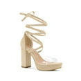 thumbnail image 1 of BLISSFUL STEP Sandales à Talon Bloc à Plateforme à Lacets à Brides Transparentes pour Femmes Beige 6, 1 of 8