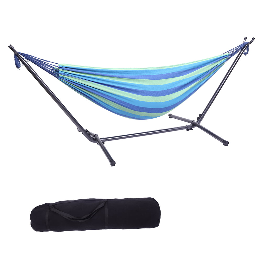 Clearance! Hammock with Stand, Brazilian Style Hammock Bed with Heavy Duty Steel Stand and Carrying Bag, Portable Double Hammock for Patio Balcony Deck Indoor Outdoor, Max Load 330lbs, Easy Set Up