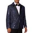 thumbnail image 4 of INSPIRE CHIC Sequin Blazer for Men's Peak Lapel Color Block Shiny Sparkly Sports Coat S Navy Blue, 4 of 5