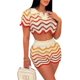 thumbnail image 1 of CORIRESHA Conjunto de 2 piezas de punto de ganchillo para mujer, a rayas, con botones festoneados, pantalones cortos, conjuntos de verano, 1 of 3