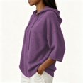 thumbnail image 4 of Pullover Sweaters for Women Hooded Side Slit Ribbed 3/4 Batwing Sleeve Sweaters Comfy Ribbed Knitted Drawstring Sweatshirts Trendy Sweatshirts Daily Office Work Travel Outfits, Purple 2XL, 4 of 6