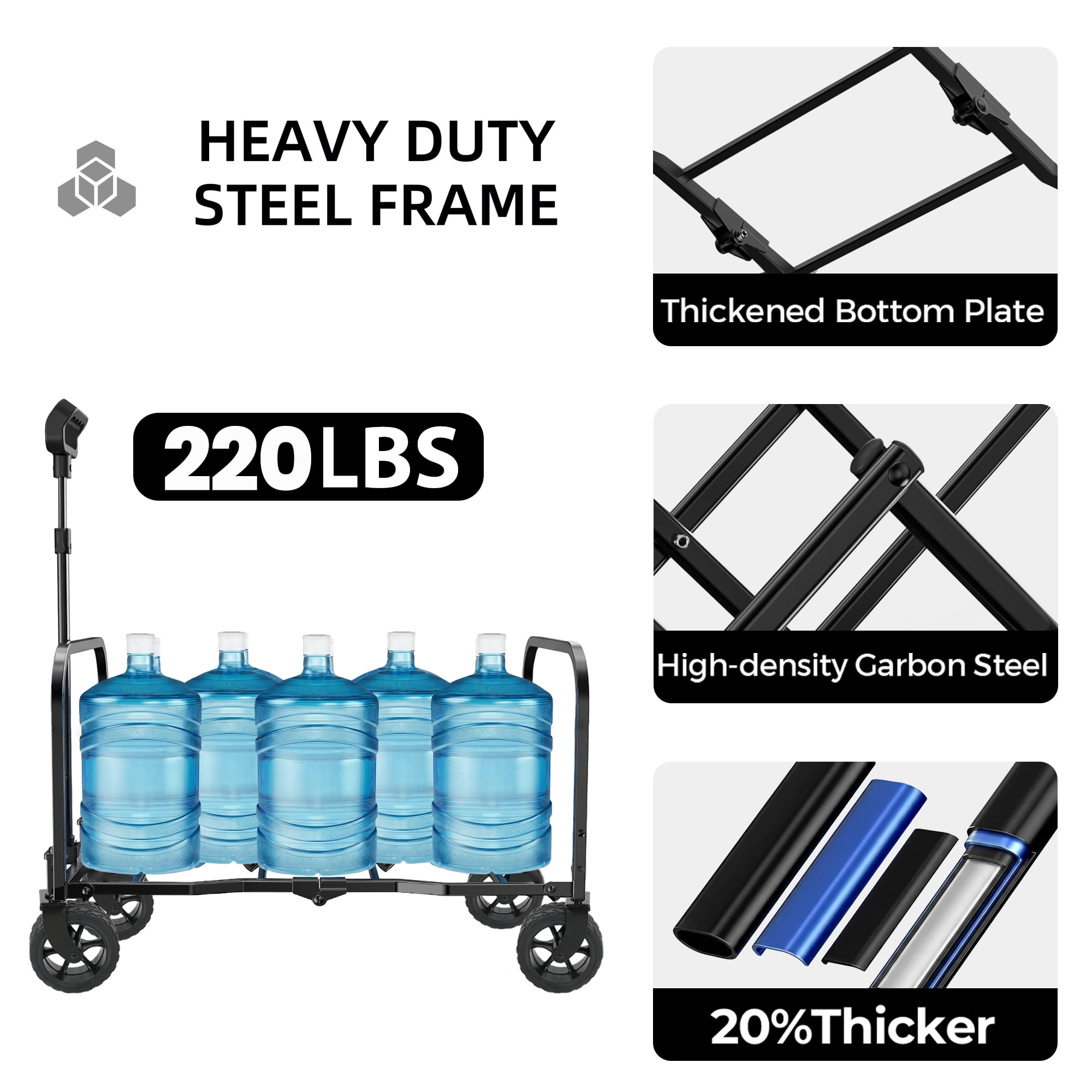 Upgraded 52Inch Wide Wheels AllinOne Convertible Folding Trolley FullSide Opening Dog Leash Versatile Seating Storage 220Lbs Capacity Camping Beach Shopping Purple