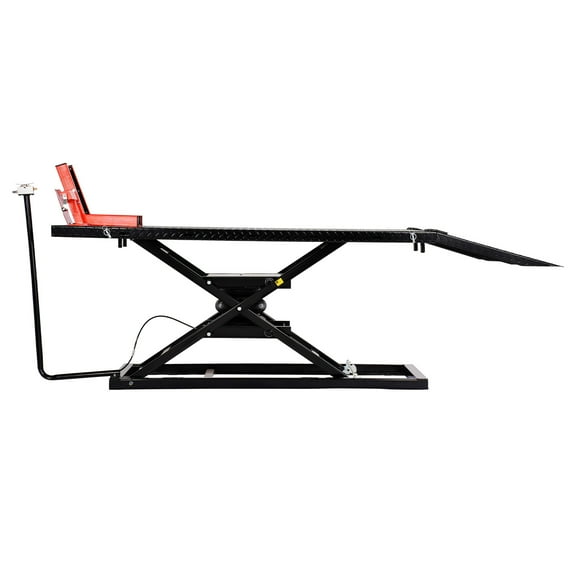 KFFKFF Motorcycle Lift Table, 1500 lbs Capacity, Pneumatic Jack with Adjustable Height Range of 8.6-31 in, Durable Repair Stand with Detachable Workbench, Maintenance Platform for ATVs and Dirt Bikes