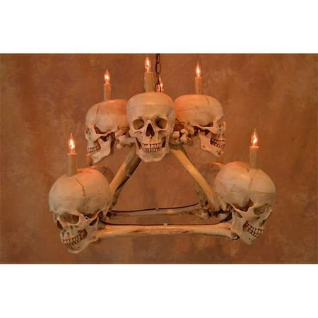 

Two-Tiered Skull & Bone Chandelier with 8 Life-Size Skulls on Femur Frame