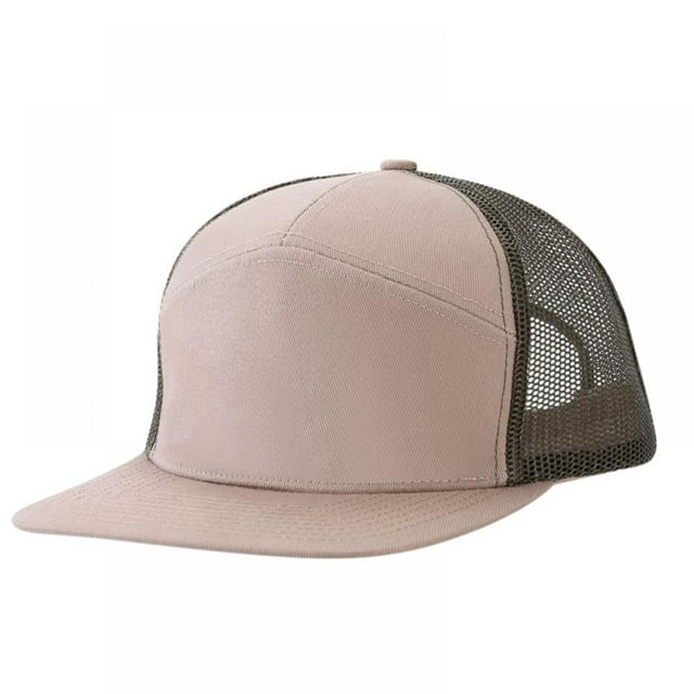 Square Flat Visor SNAP 7 Panel Mesh Back Trucker Snapback Hat,khakigreen,One Size