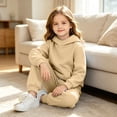 thumbnail image 7 of ITSAME Girls 2-Piece Outfits Long Sleeve Hooded Sweatshirt and Sweatpants Set Fall Winter Casual Active Clothing Beige Size 4T, 7 of 7