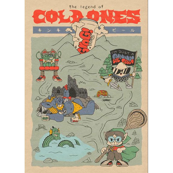 [UNFRAMED] The Legend of Cold Ones Retro Gamer Map Wall Art
