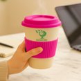 thumbnail image 4 of Domore set 4 vasos cafeteros 500 ml rosa fibra de bambú reutilizables con tapa, 4 of 5