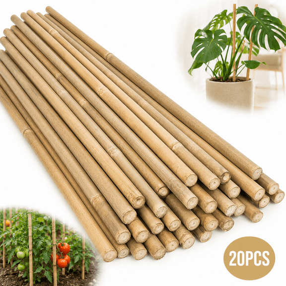 Genreen Plant Stakes Natural Garden Bamboo Sticks for Indoor and Outdoor, 20pcs for Tomatoes, Beans, Potted Plants - 18 inches