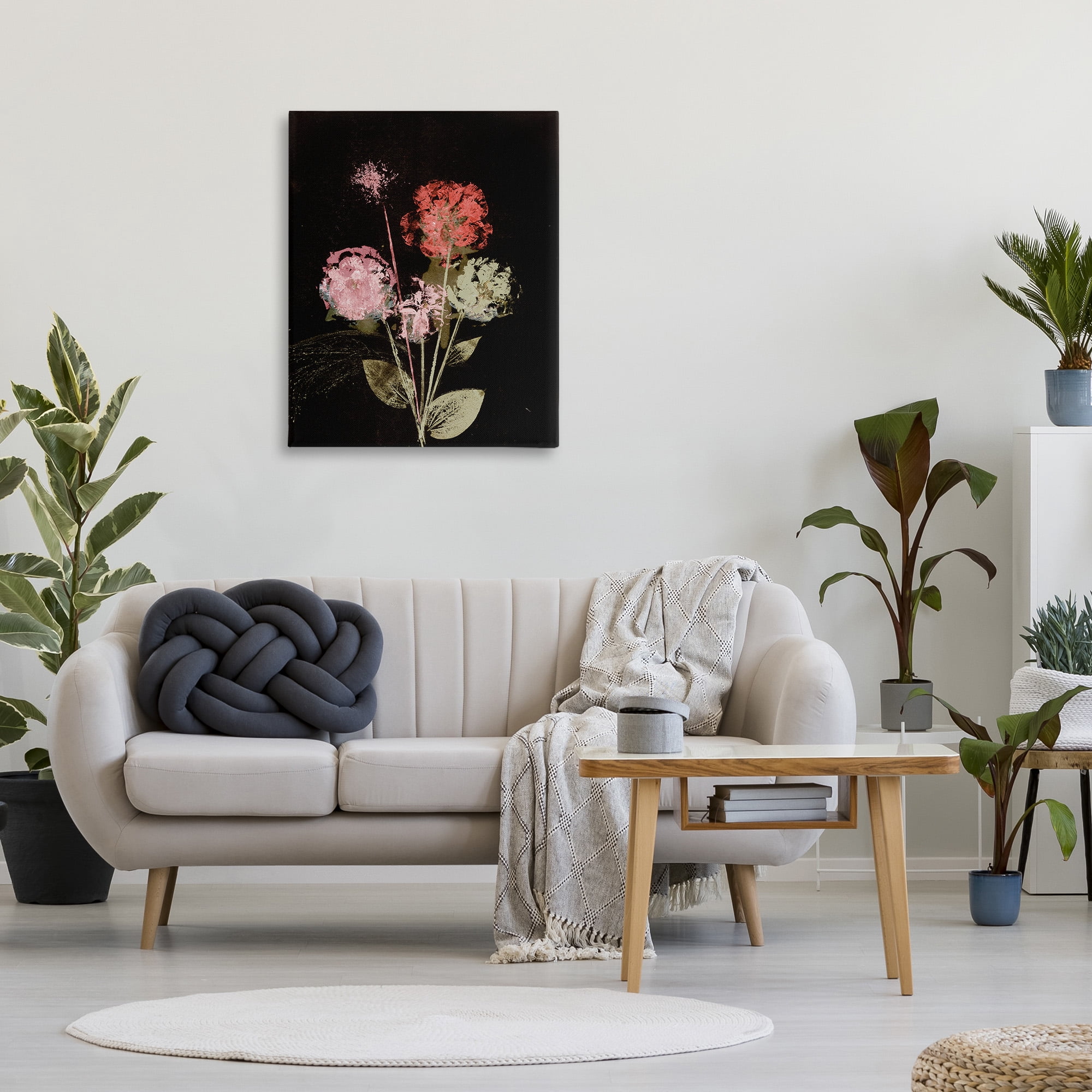 Stupell Industries Rustic Roses on Black Botanical & Floral Painting Gallery Wrapped Canvas Art Print Wall Art, 30 x 40