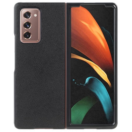 Case for Galaxy Z Fold 2 5G, Nakedcellphone Black Hard Shell Cover [with Faux Leather Rear Panel] for Samsung Galaxy Z Fold 2 5G (2020) SM-F916