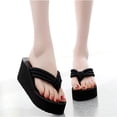thumbnail image 2 of High Heel Platform Slippers Fashion Flops Slope Non-slip Resort Beach Black Knoted Sandals for Women Female(Size 37), 2 of 3