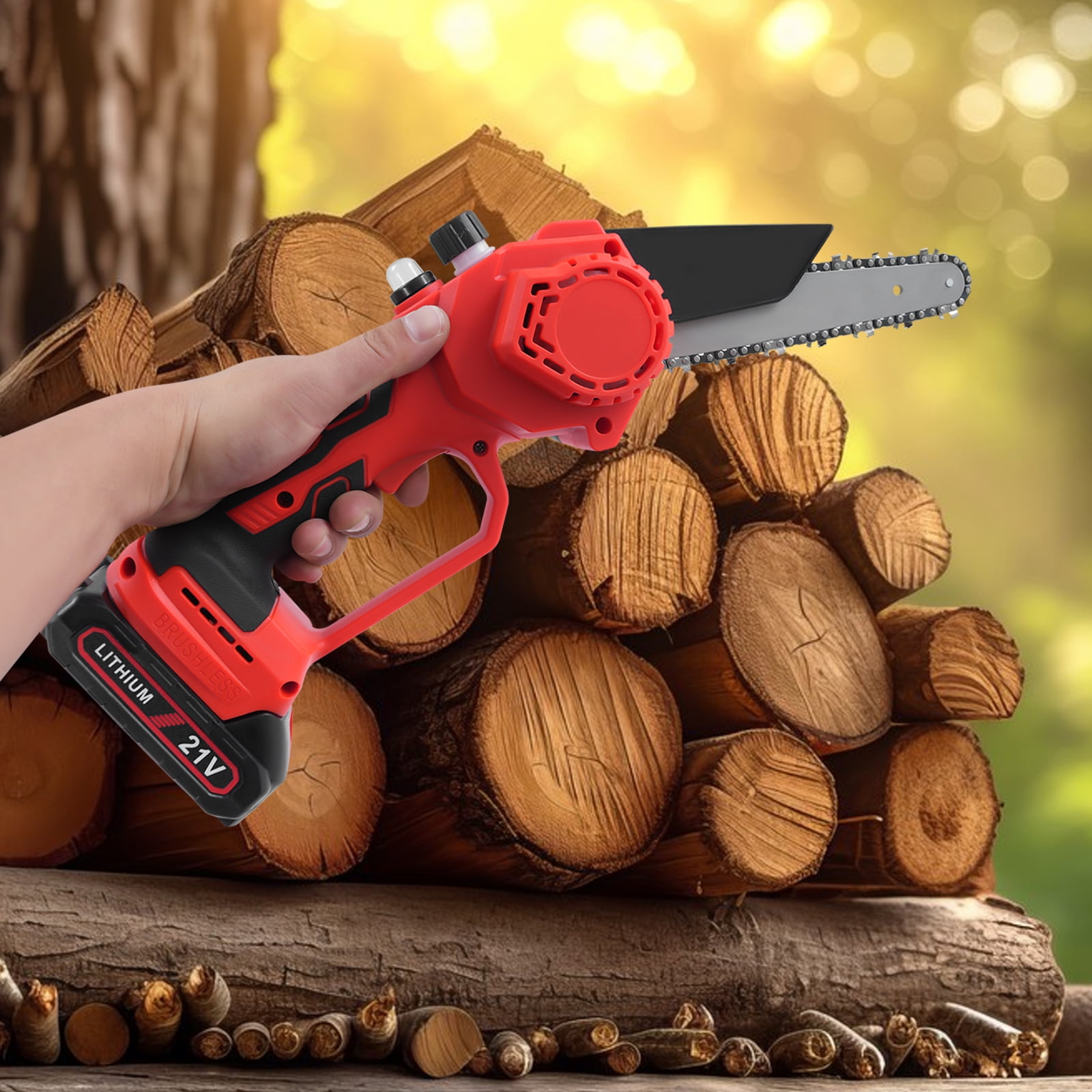 1000W Mini Chainsaw 8-inch Cordless Chainsaw 4000RPM Handheld Electric Chain Saw with 2 Batteries for Tree Trimming Wood Cutting