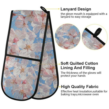 

BZSMCE Oven Mitts Cherry Blossoms Rain Creative Pattern Resistant Kitchen Gloves