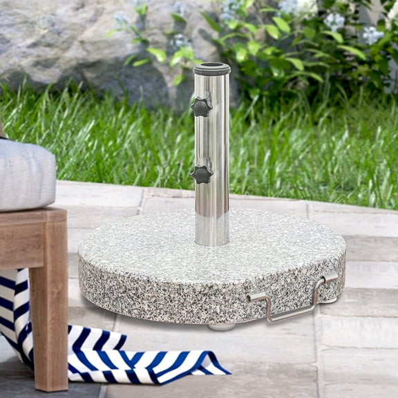 Abble 66lbs Heavy Duty Round Granite Heavy Duty Umbrella Base Stand with Wheels and Handle in Gray