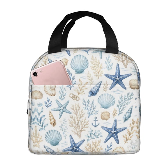 Ocean Starfish Seashell Lunch Bag Reusable Thermal Lunch Box with Handle for Women and Men