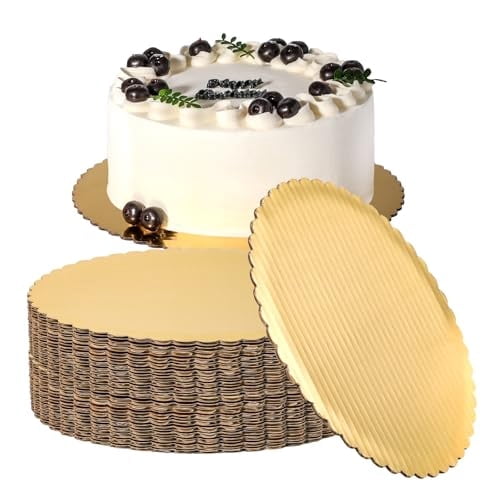 Fit Meal Prep 20 Pack Cake Boards, 10 Inch Round Gold Cake Circles, Disposable Pizza Circles Cake Pan Base Stand for Desserts and Pastries, Greaseproof Cardboard Cake Rounds for Cake DIY, Birthday