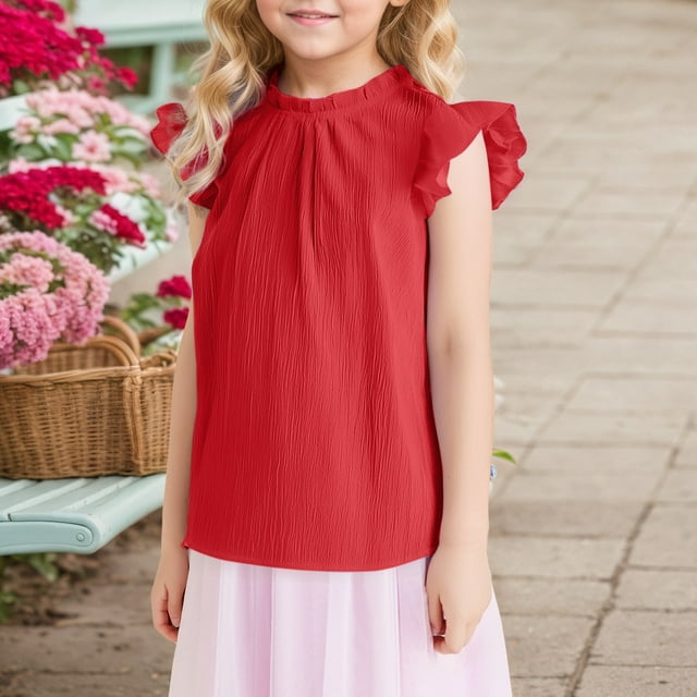 Chemises pour Adolescentes Chemise à Manches Courtes Unie pour Fillettes Col Rond Vêtements d'Été pour Filles Chemises pour Filles 13-14 Ans Tenue pour Filles