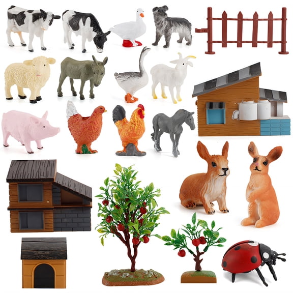 BESTSKY 21 Pcs Farm Toys,Farmhouse Playset Design Farm Animal Toys,Creative Diy Fun Safe Eco-Friendly Build Farm Animals