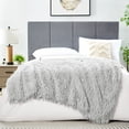 thumbnail image 5 of JONIYEAR Decorative Plush Fluffy Feather Faux Fur Throw Blanket for Couch Sofa 50" x 60", Extra Soft Long Hair Shaggy Fuzzy Blanket, Double Sided Luxury Warm Furry Blanket for Gift Wedding Bed, Grey, 5 of 9