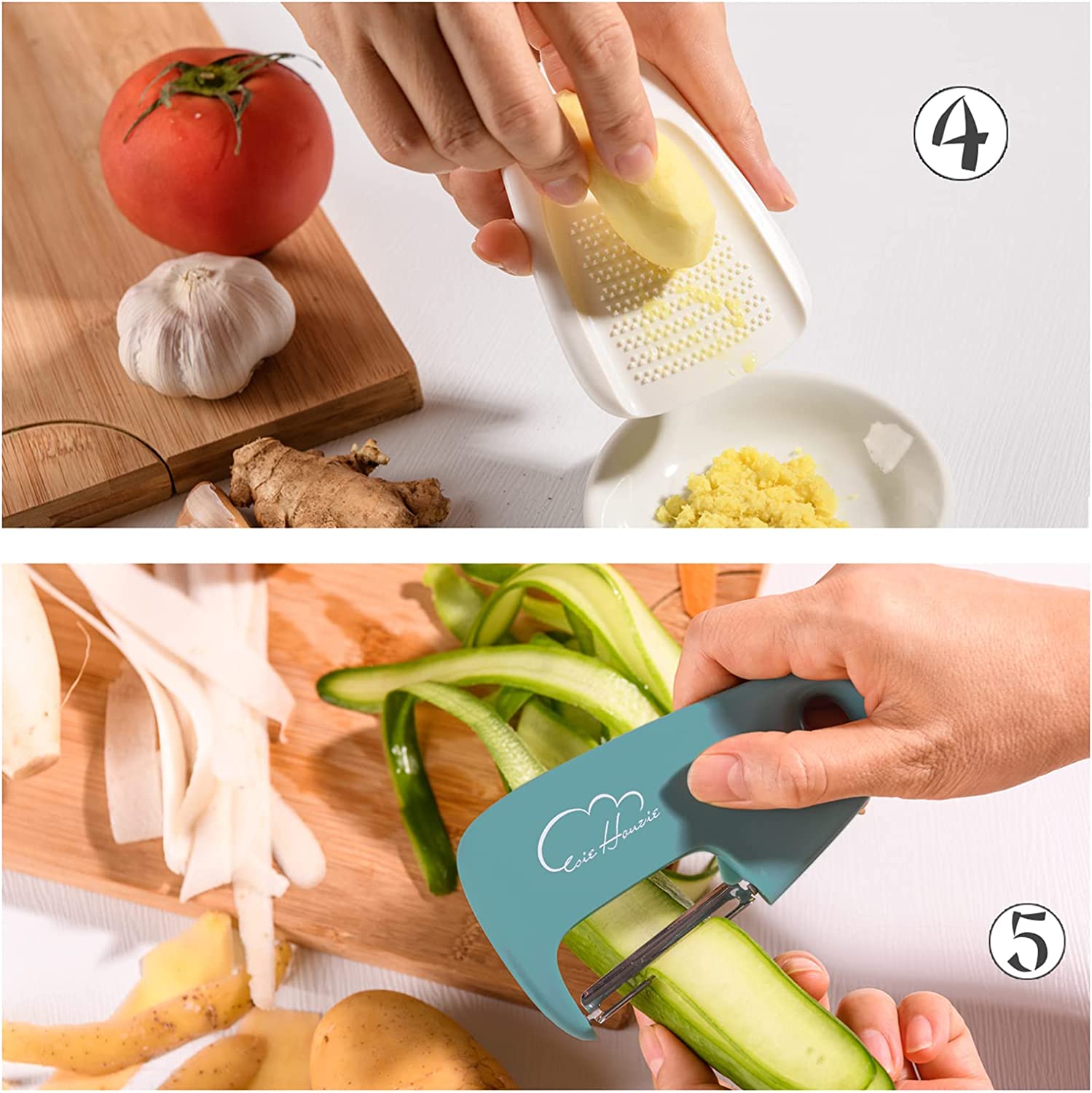 kitwin 6Pcs Kitchen Gadgets with Brush Space Saving Kitchen Tool Set Unique  Cooking Accessories Cheese Grater Bottle Opener Vegetable Peeler Pizza  Cutter Garlic Grinder Herb Stripper 