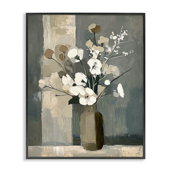Stupell Industries Neutral Floral Vase Botanical & Floral Painting Black Framed Art Print Wall Art, 11 x 14