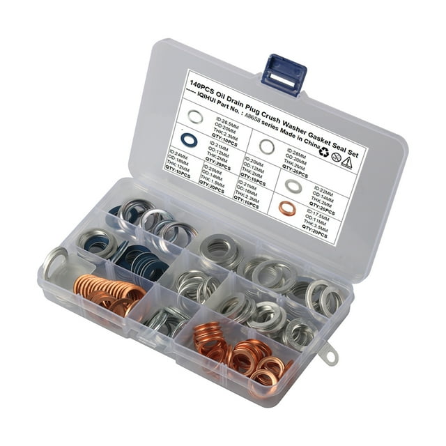 Qiaoxi 140 Pcs Assortiment de Joints et Vis de Vidange d'Huile de Voiture 9 Tailles Kit de Réparation de Rondelles de Bouchon d'Huile Remplace 11126-AA000 90109-20000 94109-14000 A007603014106