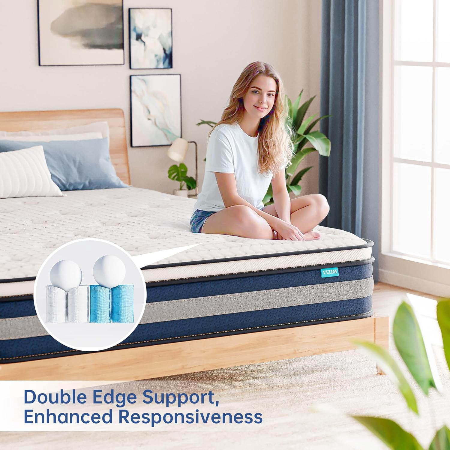 Twin Mattress, VIZIM 12 Inch Hybrid Mattress,Individual Pocket Springs & Comfort Memory Foam, Twin Size Bed for Pressure Relief & Targeted Support, Medium Firm