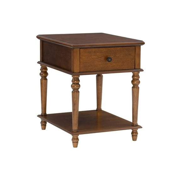 Pemberly Row Coastal Solid Wood Side Table in Hazelnut Brown