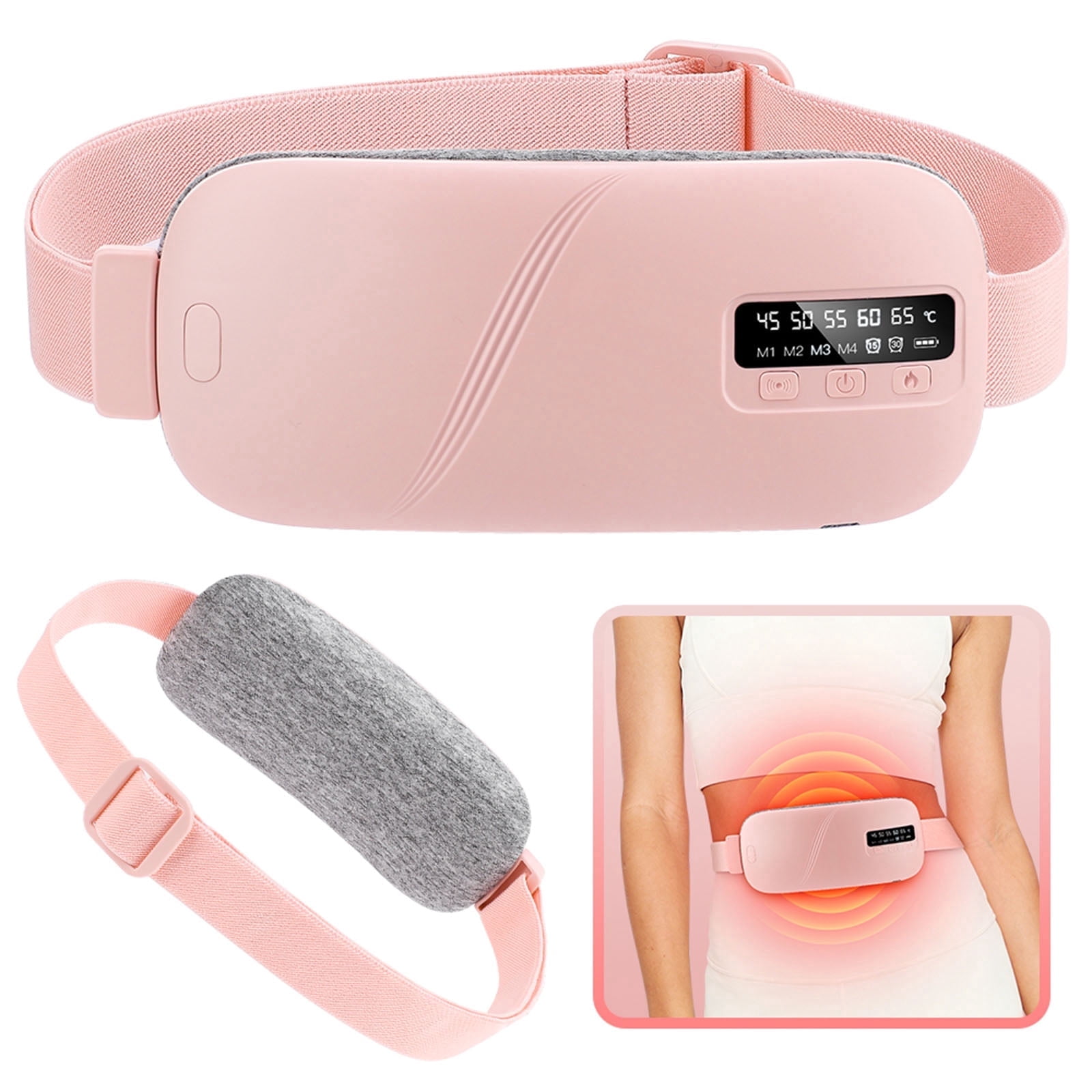 Cordless Heating Pad for Period Cramps, Portable Menstrual Heating Belt with 5 Heat Levels, 4 Vibration Modes, Timer, Birthday Mothers Day Gifts for Girlfriend Wife Mom Women, Pink