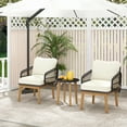 thumbnail image 4 of Gymax 3 Piece Patio Chair Set Wicker Chair & Side Table Set w/ Soft Cushions & Tempered Glass Tabletop, 4 of 10