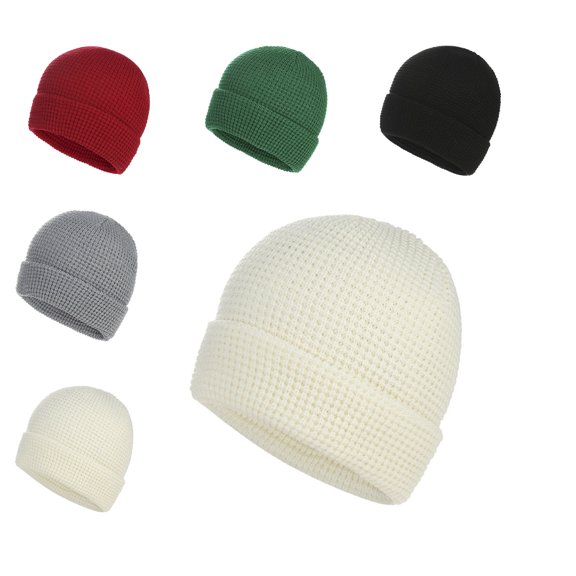 Winter Hats for Women Men Beanie Y2k Slouchy Waffle Knit Hat Warm Cap for Cold Weather Ski Hiking White Free
