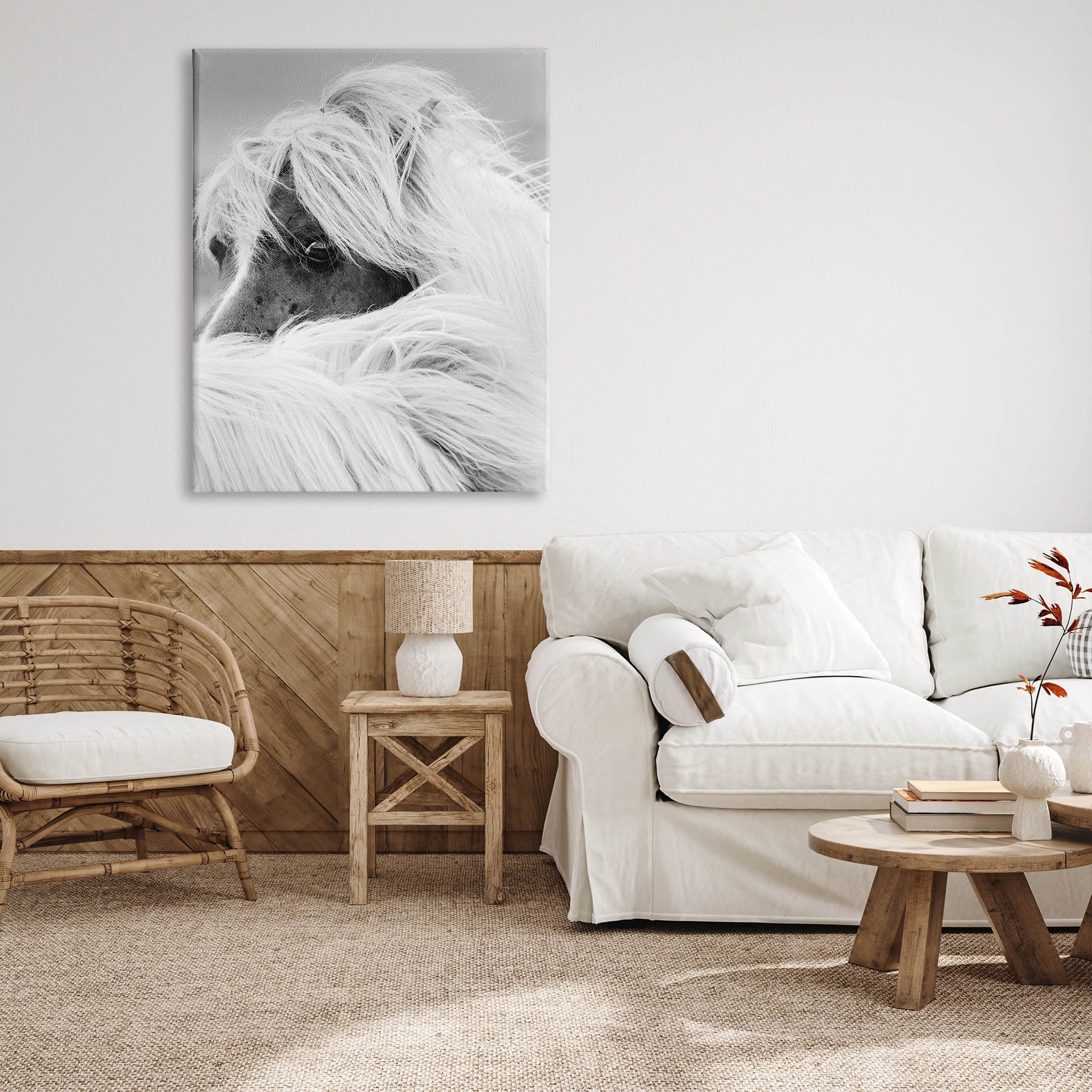 Horse Gazing Windblown Mane Animals & Insects Photograph Gallery Wrapped Canvas Print Wall Art
