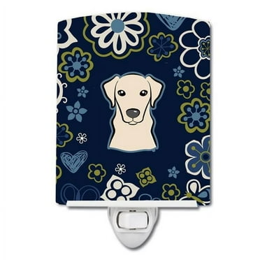 Carolines Treasures Blue Flowers Yellow Labrador Ceramic Night Light